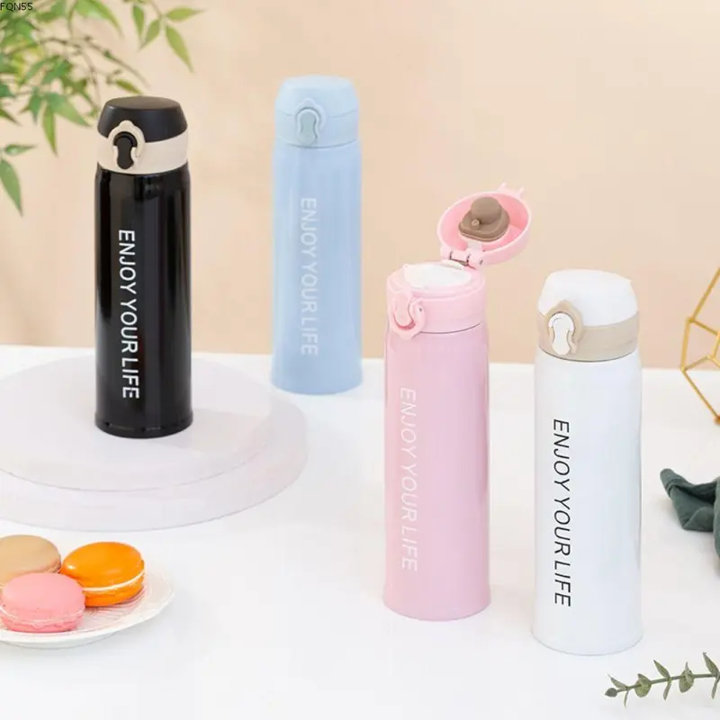 Ấm đun nước 350 / 500ML Bouncy Cap Bình giữ nhiệt, Thép không gỉ 304, Chống rò rỉ, Cốc cách nhiệt chân không, Cách nhiệt, Giữ lạnh và Cách nhiệt 0