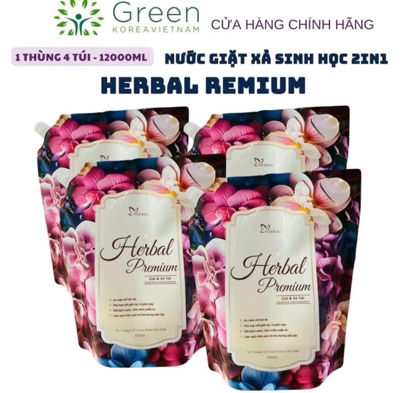  THÙNG 4 TÚI Nước giặt xả sinh học Herbal Premium - Giúp Làm Sạch Kem Các Vết Bẩn Trên Quần Aó nước giặt 