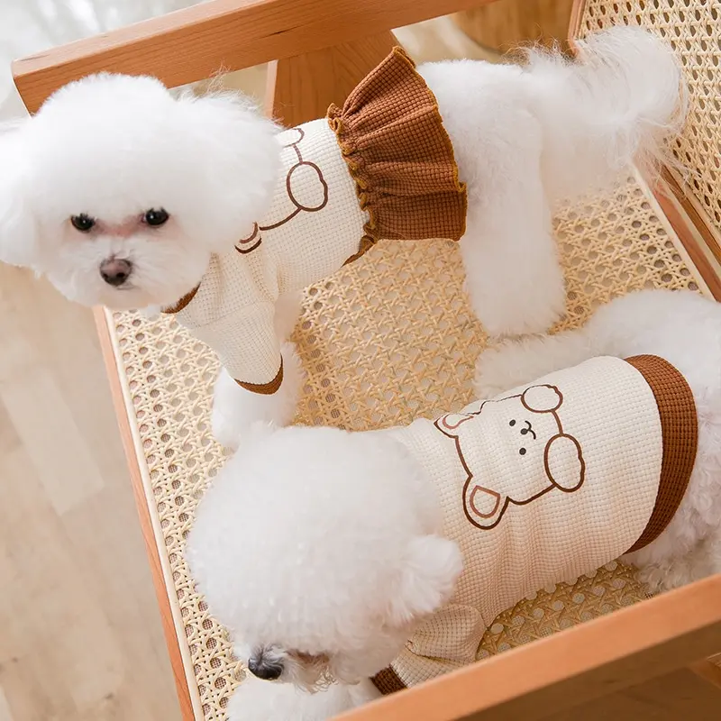 Quần áo thú cưng, Phong cách cặp đôi, Váy cho chó và mèo Gấu dễ thương, Thích hợp cho chó Shih Tzu, Áo phông cho chó, Váy cho chó 4