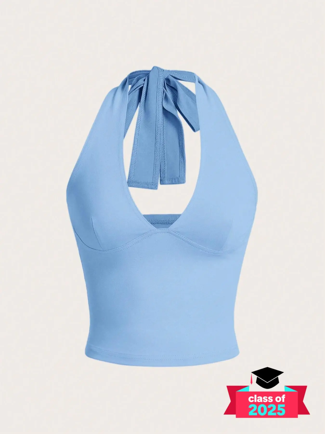 Women's Solid Knot Back Halter Crop Tank Top, Casual Deep V Neck Sleeveless Top for Summer, Ladies Backless Crpped Clothes for Daily Wear, Tops for Women, Womenswear