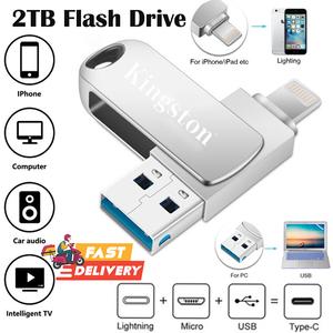 2TB USB Flash Drive 4 in 1 Metal Otg Pendrive Dual Slot U Disk For iPhone External Storage Devices
