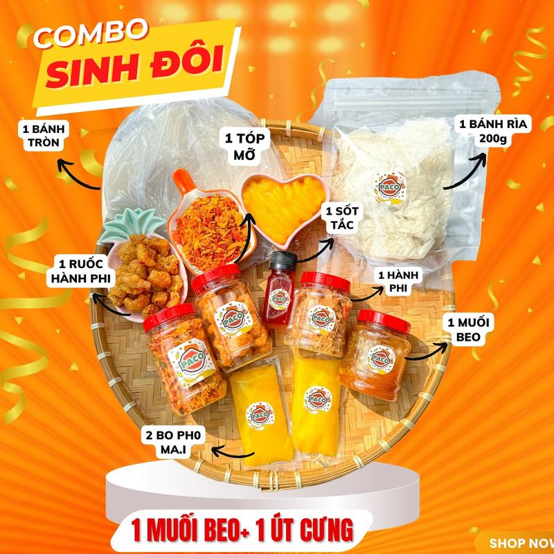 [Sinh đôi] Set 2 combo bánh tráng phơi sương gồm combo M2 và combo muối beo nhà paco food-đồ ăn vặt snacks food