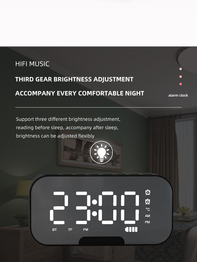 Product Introduction of Cross-Border Hot-Selling Smart AI Bluetooth Speaker Mirror Clock Alarm Clock Mini Card-Insert Radio Speaker Creative Gift mini  speaker  mini  speaker 30