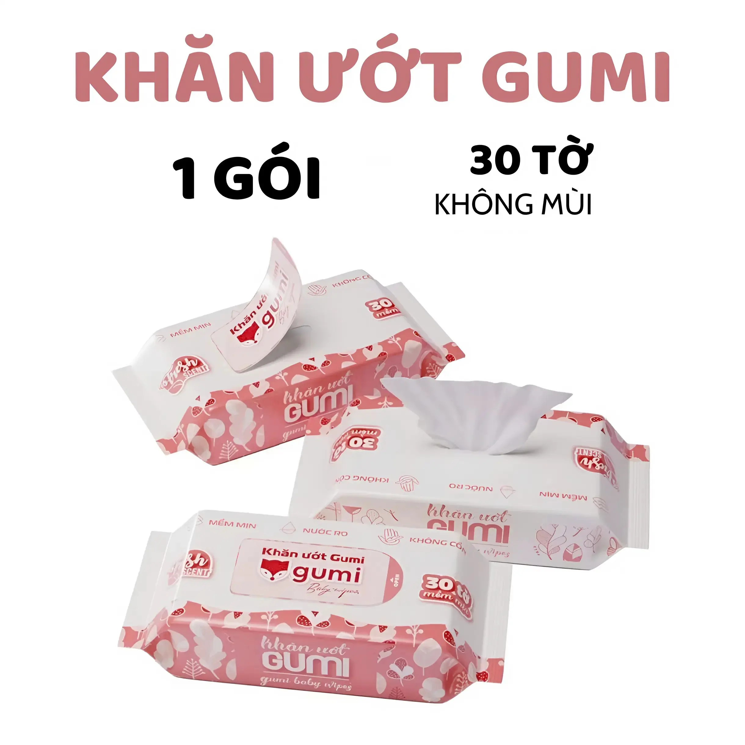 1 Gói Khăn ướt Gumi cao cấp cho em bé (30 tờ) không cồn không parabens