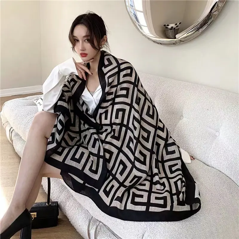 Khăn Quàng quàng cổ bông và lanh, in Hàn Quốc, tất cả các mùa, ấm áp, khăn quàng cổ, khăn choàng 5
