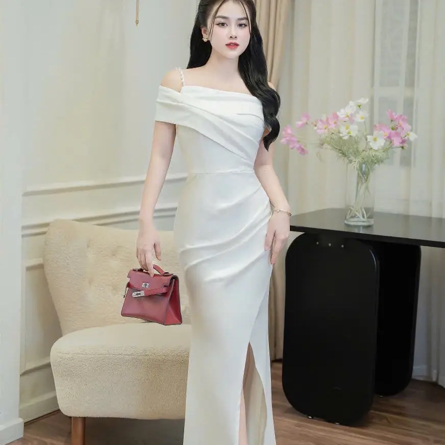 Váy trễ vai dúm eo chất umi 3 màu 3 size SML Women Dress