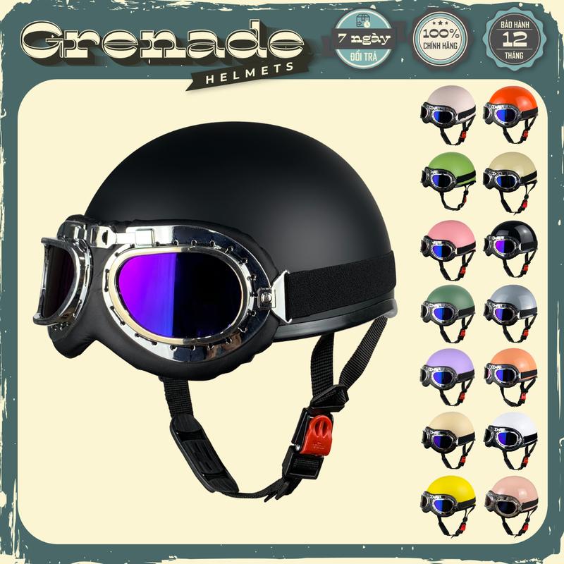 Mũ Bảo Hiểm Nửa Đầu 1/2 VARO Trơn Kèm Kính Freesize, Nón Phi Công Chính Hãng - BH 12 Tháng Helmet Phụ Kiện Đội Đầu