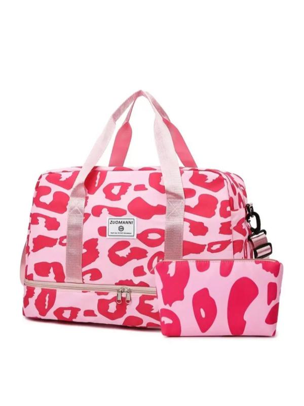 Leopard Pattern Zipper Carrier Travel Bag Set, Fashionable Leopard Print Duffle Bag, Durable Waterproof Travel Bag for Women & Girls 4