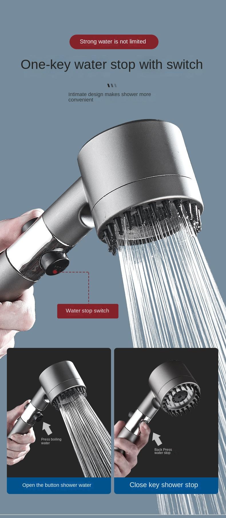 Product Introduction of Cross-Border Shower Head with Pressure Boost, Ultra Powerful Bathroom Shower Filter Handheld Shower Head Set Wholesale 3