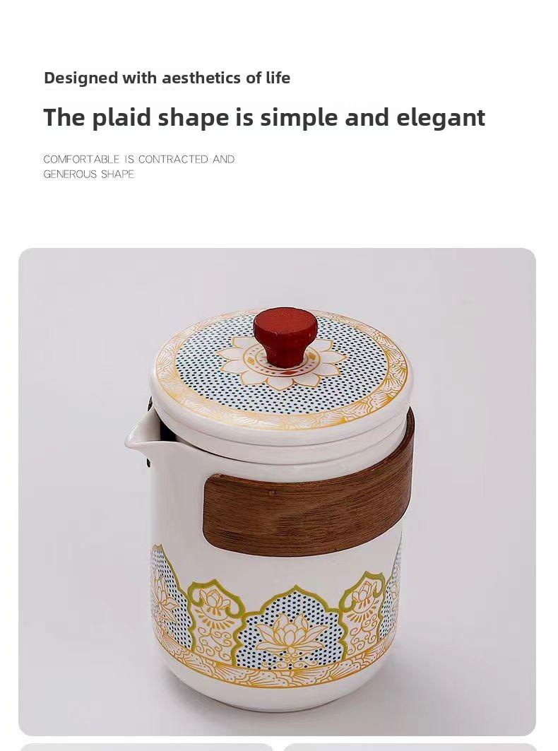 Product Introduction of A small travel kung fu tea set, portable, and suitable for outdoor camping as tea-drinking equipment.It is a gift item, including a ceramic tea-making teapot and quick-sipping cups. 9