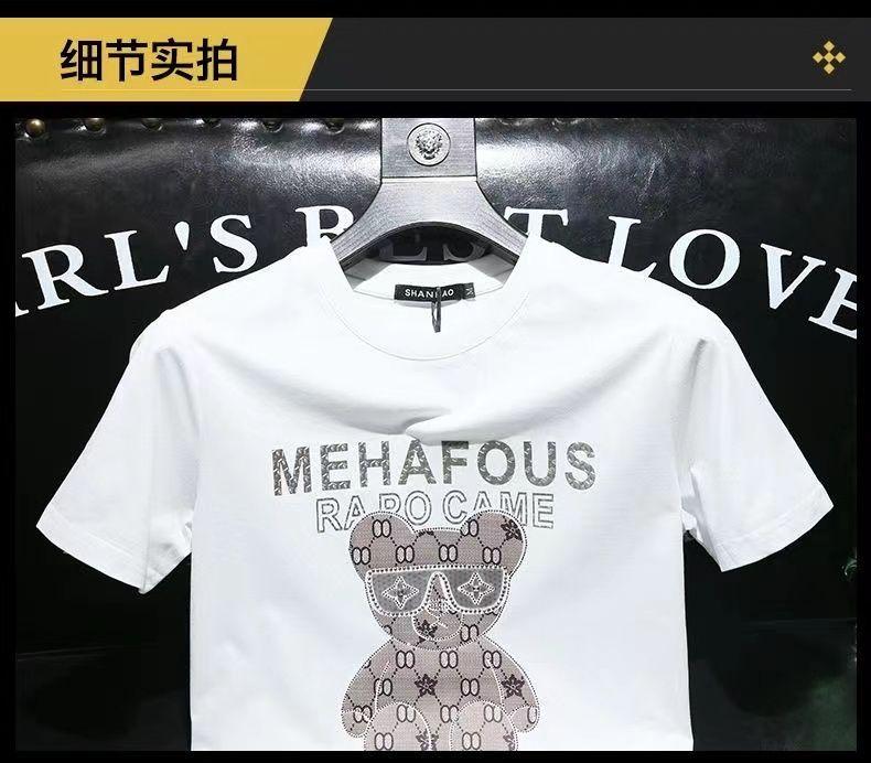 Product Introduction of European Station European Goods Trendy Bear Round Neck Short Sleeve T-Shirt Men 2023 Summer Youth Slim Fit Plus Size Half Sleeve Tee Comfort 21
