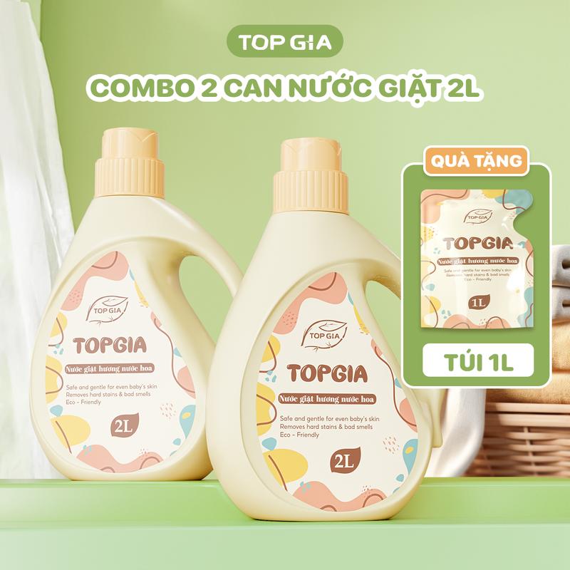 (MUA 2 TẶNG 1) Nước giặt xả sắc hương Top Gia can 2L, thơm dịu nhẹ lưu hương 24h, giúp làm sạch và mềm quần áo