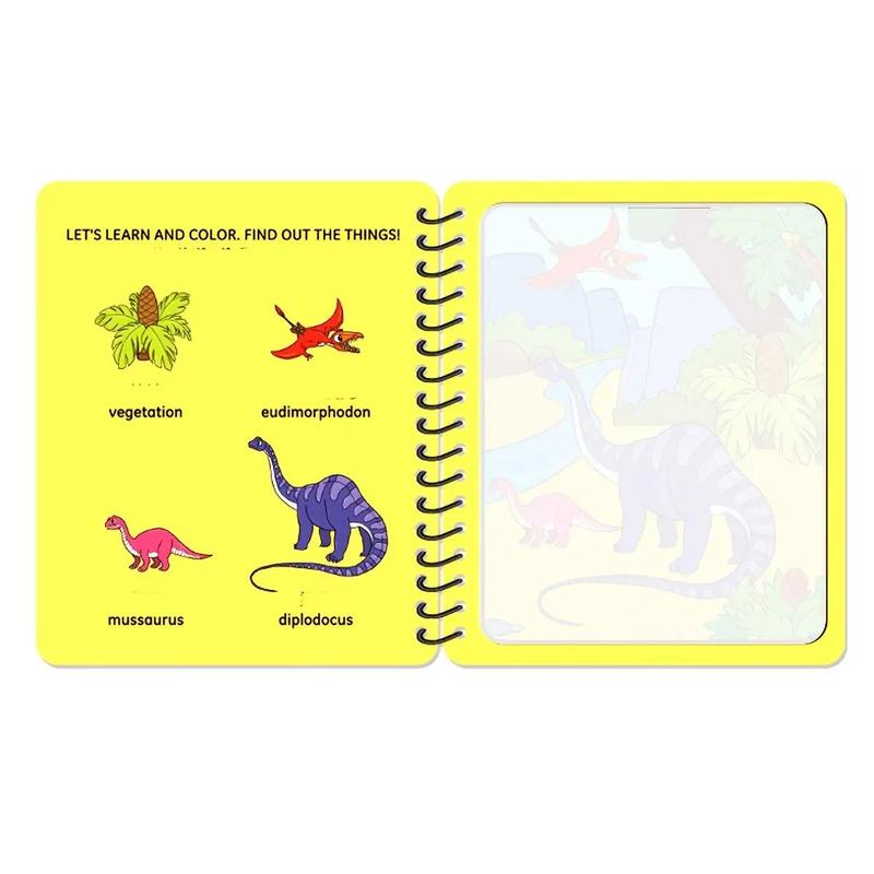 Product Introduction of Magic Water Coloring Book, 1 Count 5 Pages Cartoon Pattern Painting Coloring Book with 1 Count Random Color Water Drawing Pen, Educational Learning Toy for Boys & Girls 4