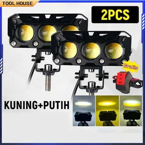 Lampu Tembak Led Foglamp CR7 SQL 3 Mata Laser Gun Putih Kuning 2 Warna Waterproof Lampu Tembak 3 Mata High Low Car Kabel