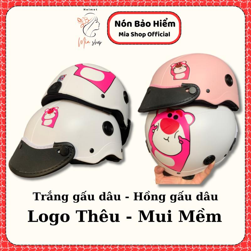 TẶNG TÊN DÁN NÓN Ghi chú HOẶC Inbox Mũ Bảo Hiểm Nửa Đầu Gấu Dâu Tặng Tên Theo Yêu Cầu Helmet Nón bảo hiểm Gấu Dâu MIA Shop Phụ Kiện Đội Đầu