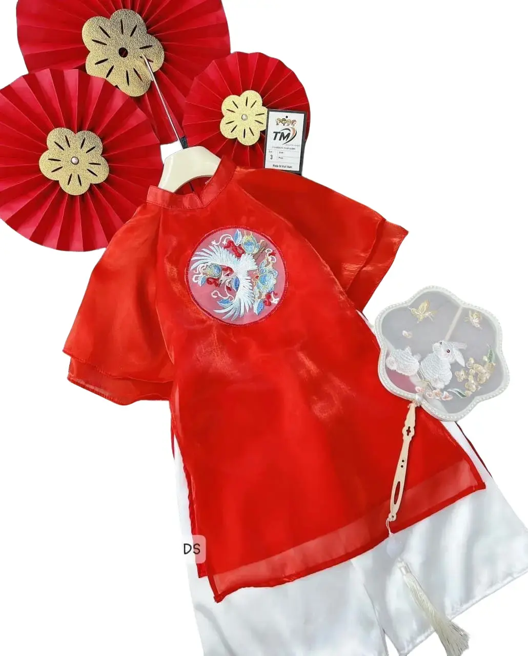 (8-30kg) Set áo dài  đỏcách tân 4 tà, thêu họa tiết xinh xinh cho bé gái