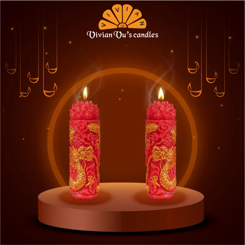 Nến Đôi Trụ Rồng VivianVu's Candles Trang Trọng Phù Hợp Lễ Chùa Cũng Bái - Nến Tâm Linh VivianVu's Candles 0