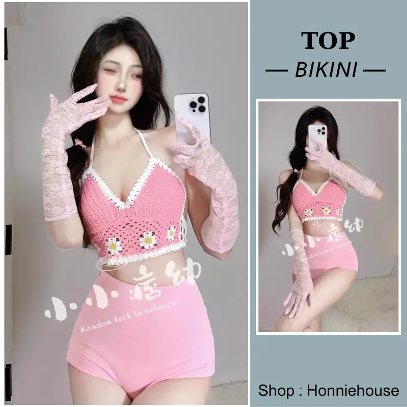 Lilla bikini- Nhiều mẫu-Áo bralette len móc hoa sắc màu cá tính đi biển đi du lịch hè 5