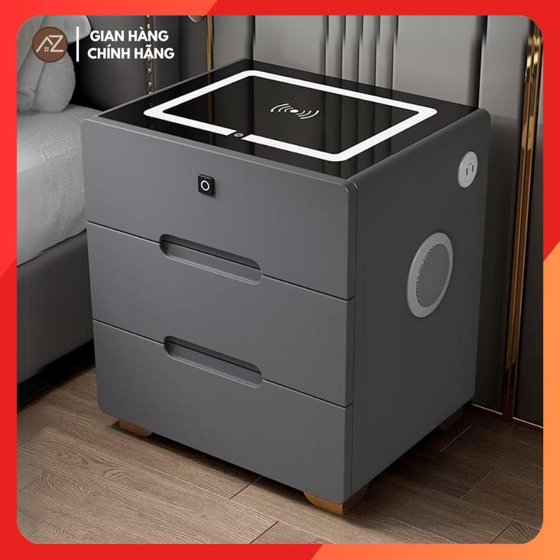 Tủ Đầu Giường Thông Minh Khoá Vân Tay Đa Năng 3 Ngăn Hiện Đại Có Tích Hợp Đèn Led Loa Blutooth Sạc