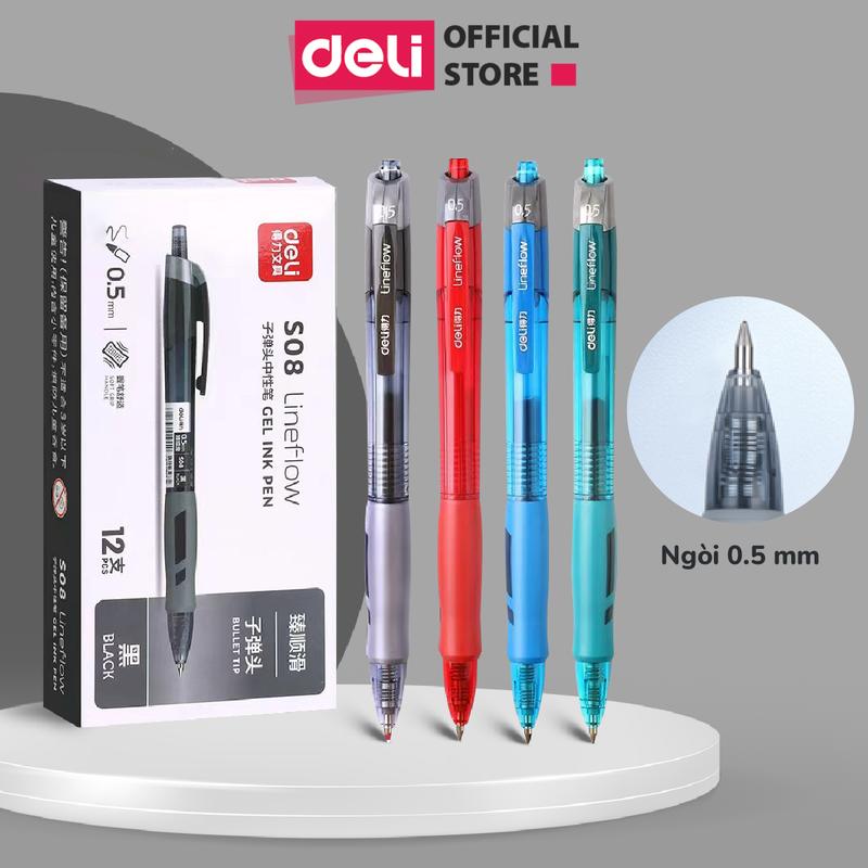 Bút Bi Béo Mực Gel Deli Nhiều Màu Ngòi 0.5mm Bút Bi Nước Mực Gel Bấm Chính Hãng Deli - Bút Học Sinh Nhanh Khô Có Đệm Tay