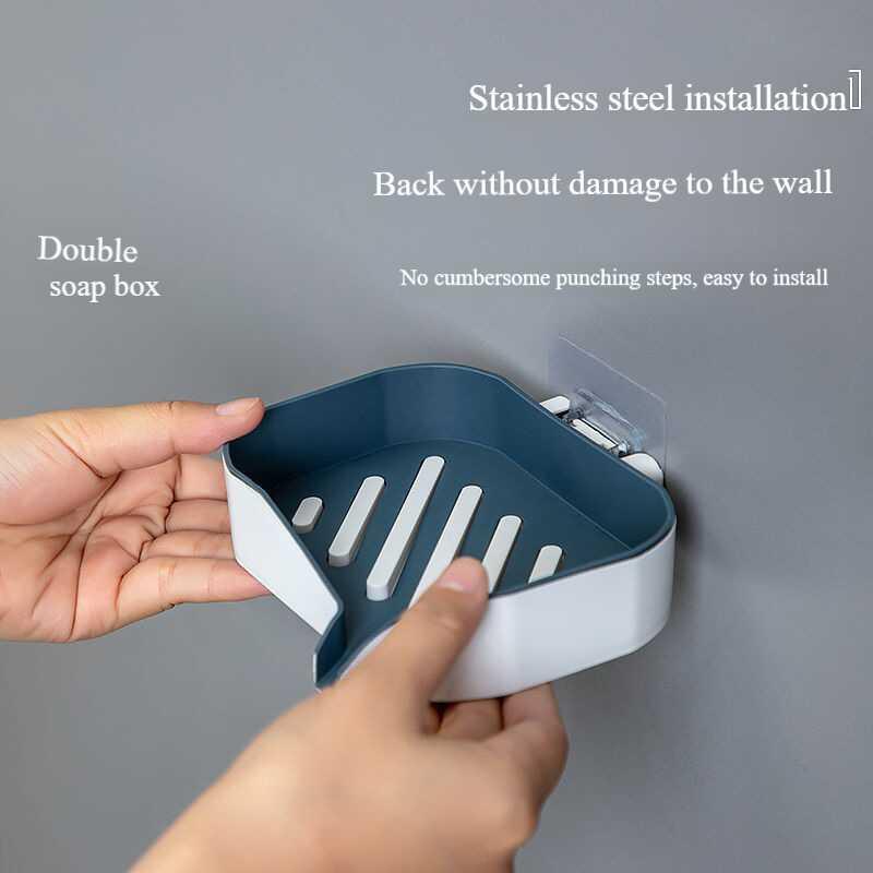Double layered box perforated wall mounted water draining household bathroom soap non nail suction cup soap holder 2