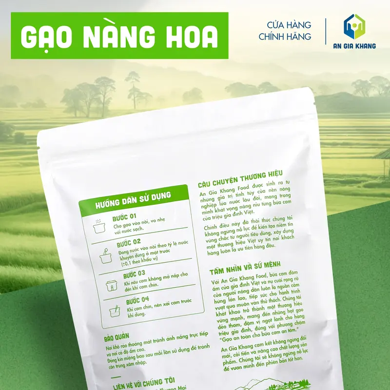 Gạo Nàng Hoa AGKF (An Gia Khang Food) - Thơm Nhẹ, Dẻo Vừa (Túi 400g, 1kg, 2kg) 2