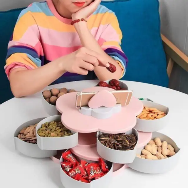 Khay Đựng Mứt Tết 2 Tầng Xoay 360 Độ Hộp Đựng Mứt Song Anh Decor Tết 2021 8