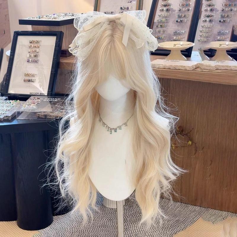 Tóc Giả Trùm Đầu, Dành Cho Nữ, Tóc Dài, Mỏng, Màu Trắng Sữa Và Vàng Kim, Phong Cách Lolita Nhật Bản, Sóng Sâu, Cos, Tóc Xoăn Dài, Mũ Đội Đầu, Năm 2024 1