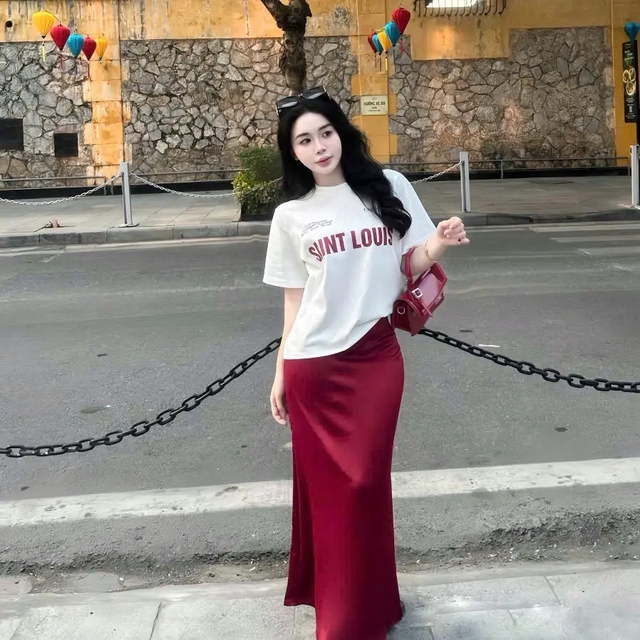 Set Áo Thun + Chân Váy Lụa Siêu Hot .Hàng Thiết Kế Jaewon Boutique Nữ Women Dress đen hoa đỏ đầm xanh vay xinh