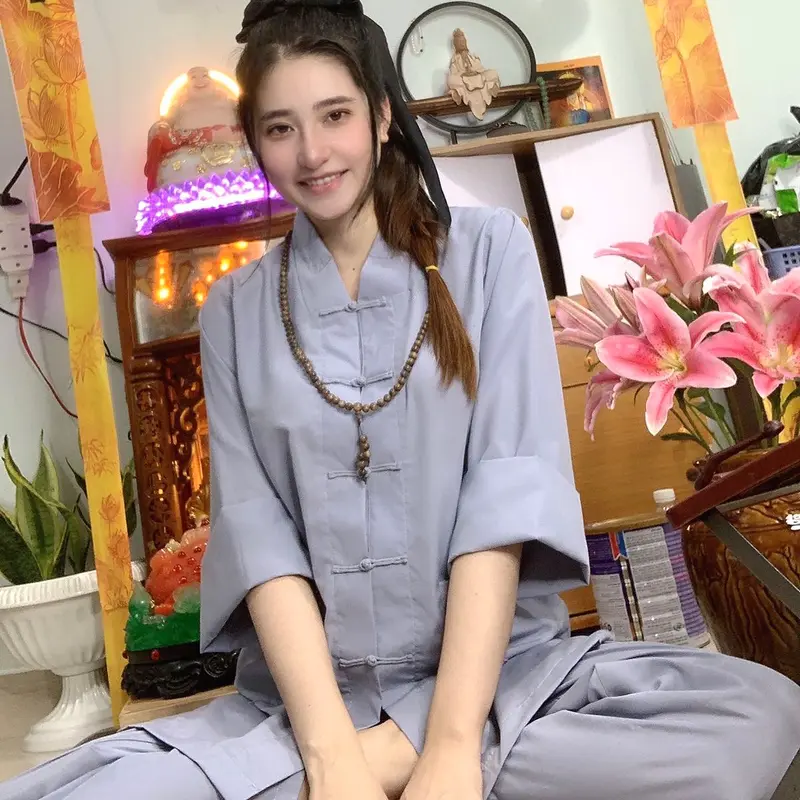Mẫu đồ lam  truyền thống La Hán vải ka tê silk 7