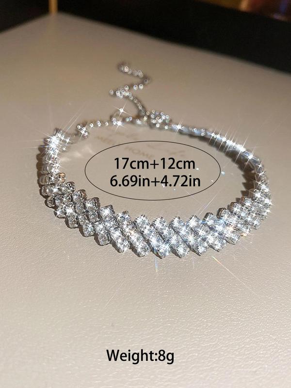 Rhombus Rhinestone Decor Tennis Link Bracelet, Fashionable Elastic Bracelet For Women For Party, Daily Clothing Decor For Girl 1