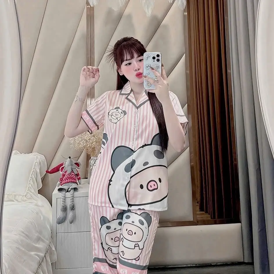 pijma lửng latin cao cấp  cổ vets phối hình cute siêu dễ thương Nữ Women