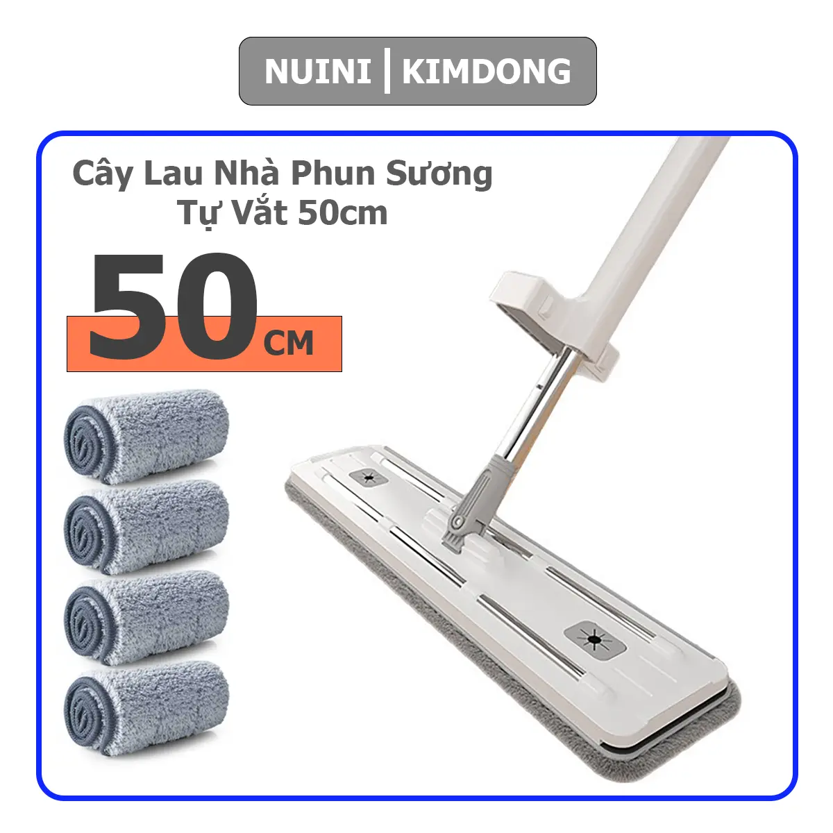 Cây Lau Nhà Phun Sương bàn lau 50cm Tự Vắt Thế Hệ Mới, Kiểu bấm nút Phun xa hơn rộng hơn
