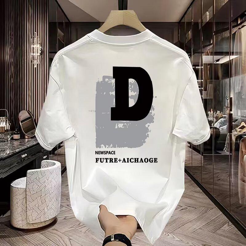 Product Introduction of Cotton 250gsm summer short sleeved T-shirt for men, casual, trendy, fashionable, printed T-shirt, round neck, sports, breathable 5