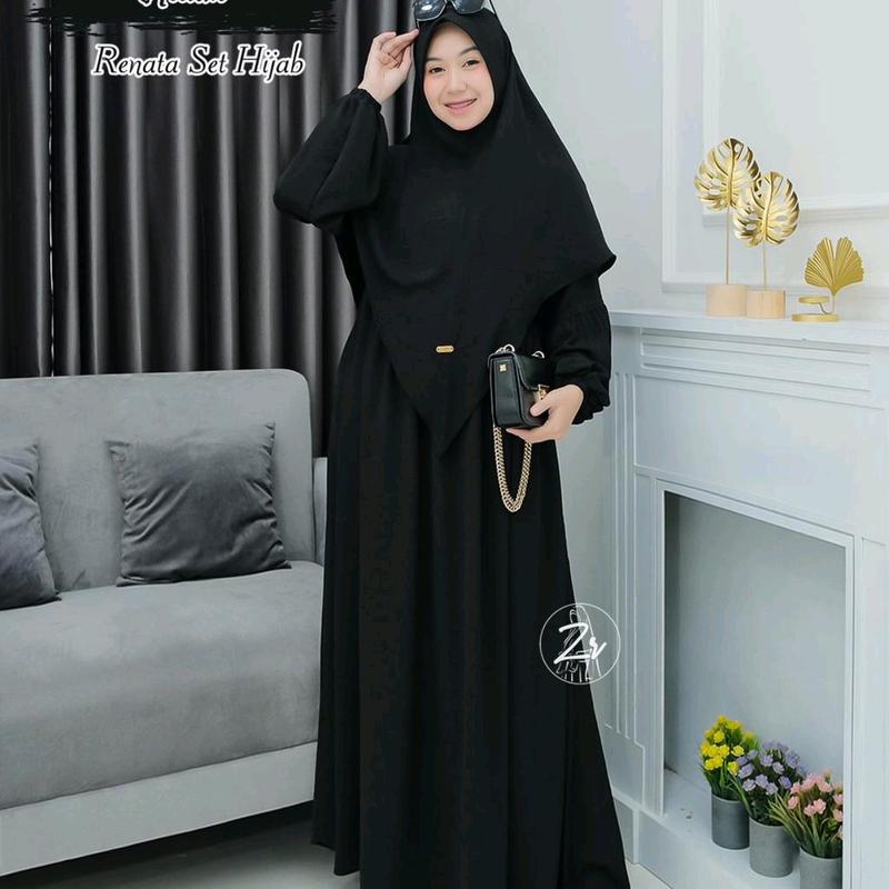 GAMIS RENATA SET HIJAB ORI ZR CRINKEL PREMIUM // GAMIS CRINKEL DEWASA Polos Putih Hitam Navy Dress Karet Wanita Muslim Crinkle  Airflow Wudhu Panjang Manset Kantong 3