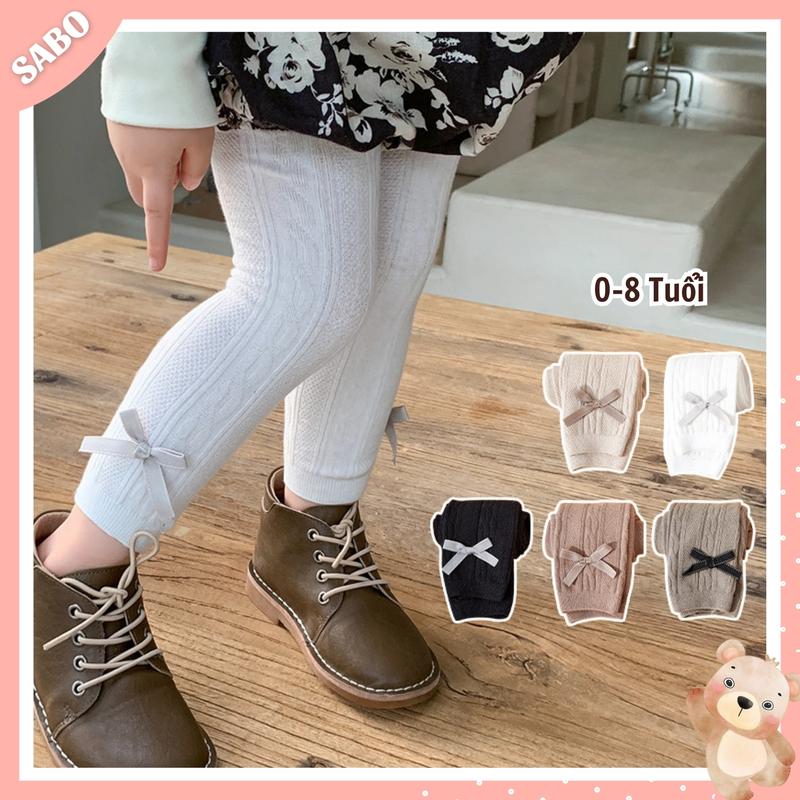 Quần Legging Len Nơ Nhiều Màu Đính NƠ NHỎ Cho Bé Gái 0-8 Tuổi Q01, Quần Tất Len Không Bàn Bé Gái