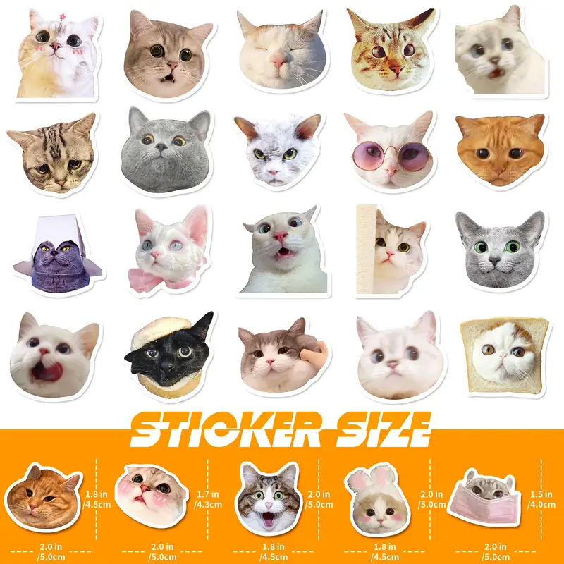 50 Pcs Cute Cat Pattern Stickers, Waterproof Decoration Stickers for Kids Teens, Funny Stickers Decals for Cat Lovers Laptop Water Bottle Scrapbook 6