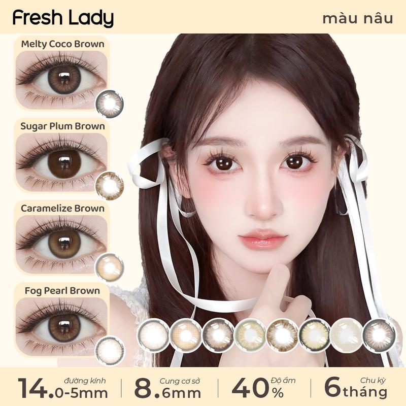  Lens Bộ sưu tập kính áp tròng màu nâu brown choco tím Fresh Lady 1 Cặp 6 tháng 14.0-14.5mm 0độ 