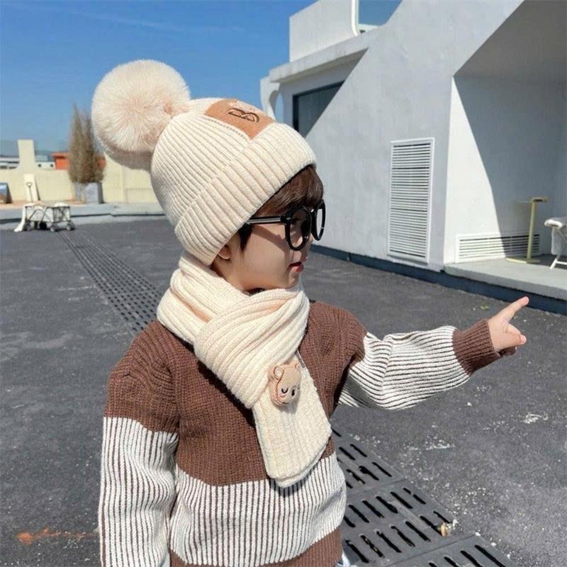 Combo mũ kèm khăn cho bé thời trang ấm áp mùa đông, mũ len kèm khăn cho bé, T04 1