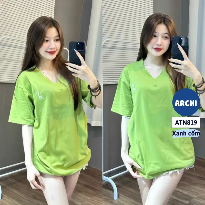 ATN819 Áo thun tay lỡ unisex cổ tim form rộng Archi 1