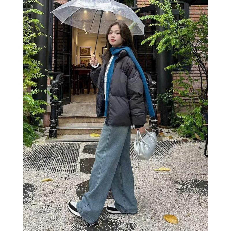 Quần jeans nữ ống suông cạp cao gấu to quần bò nữ ống rộng 2 màu hottrend chất vải mềm mại siêu tôn dáng 5