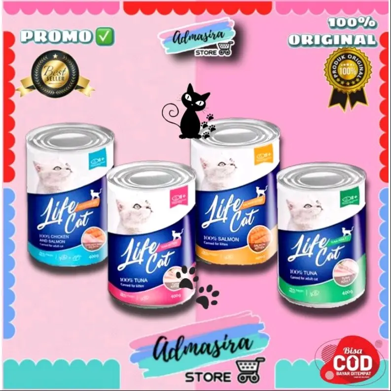 LIFE CAT Kaleng 400gr kitten adult makanan kucing basah lifecat kaleng 400 gram 2
