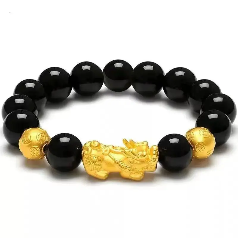 Alloy Gold-plated Pixiu Exquisite Couple Style Bracelet for Men and Women, Imitation Gold Bracelet, Buddha Bead Jewelry Gift