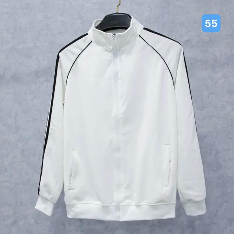 Áo khoác nam [ FREESHIP ] mã 55 cổ trụ màu trắng phối 2 sọc - Áo khoác thể thao chất vải poly dày dặn co giãn chống nắng tốt Menswear Jacket