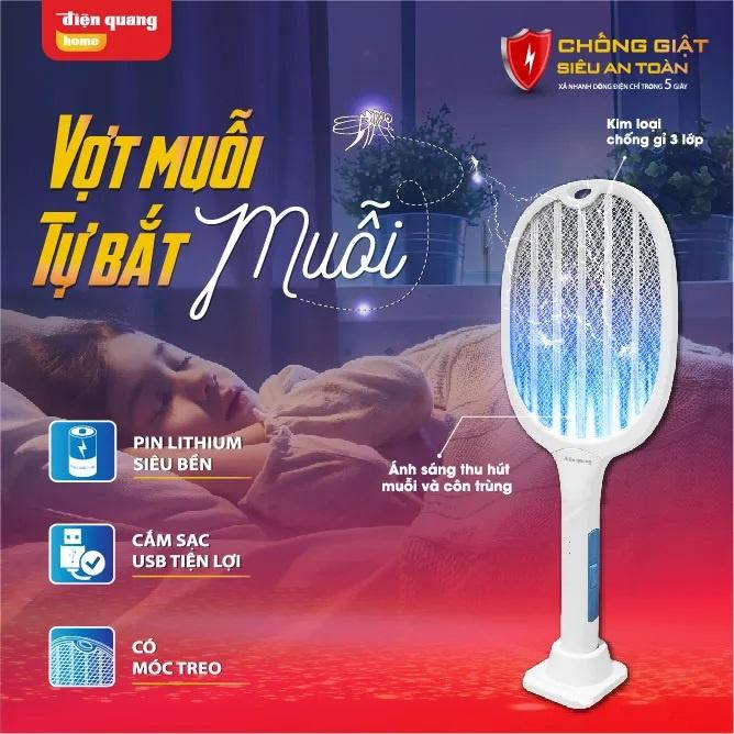 Vợt muỗi tự động kiêm Đèn bắt muỗi Điện Quang EMR10 2 trong 1 tự động sạc điện bắt muỗi thông minh