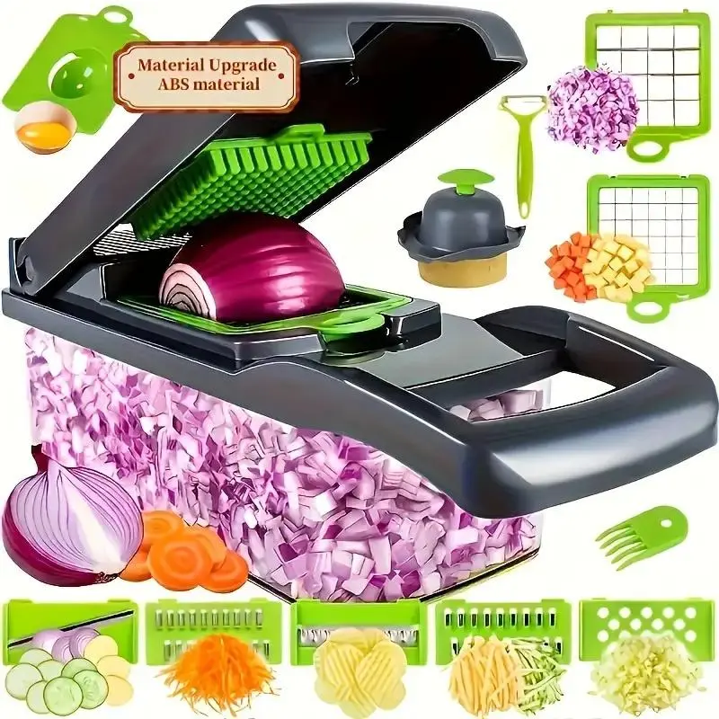 Multifunctional Vegetable Chopper, 16pcs/set Vegetable Cutter with Container, Kitchen Vegetable Fruit Slicer for Home Dining Room Barbecue 5