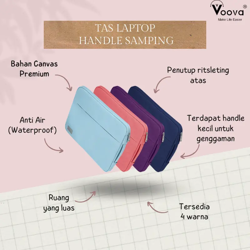 TAS LAPTOP / EMPAT WARNA / 2 UKURAN / ANTI AIR / TAS KANTOR / CANVAS / WATERPROOF