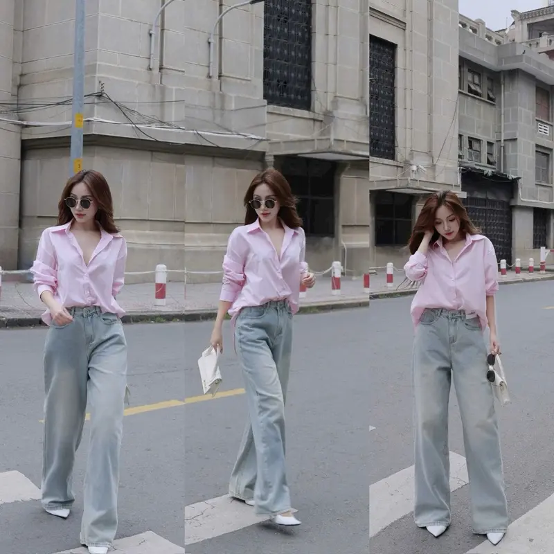 QJ45 - Quần Jeans Ống Suông Form Rộng Wash Loang Màu Bạc Phối Tag Lưng Cao Ống Rộng Tôn Dáng Form Unisex Ong Nữ 8