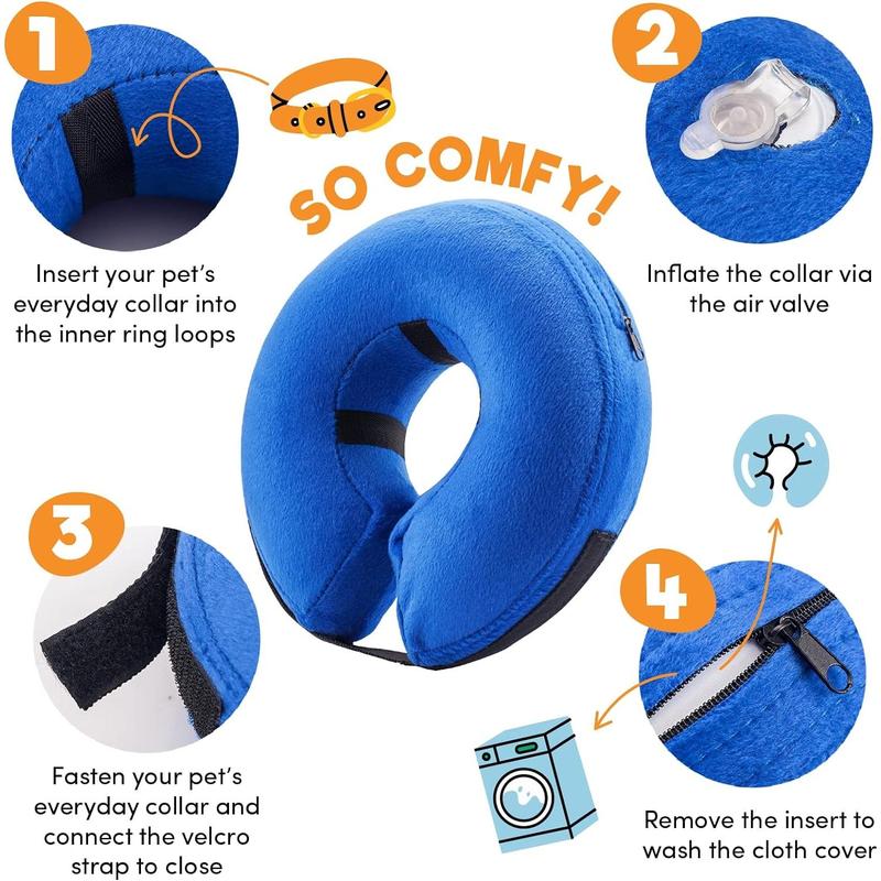 BENCMATE Protective Inflatable Collar for Dogs and Cats - Soft Pet Dog Cone Recovery Collar Does Not Block Vision E-Collar(Medium, Blue) 2