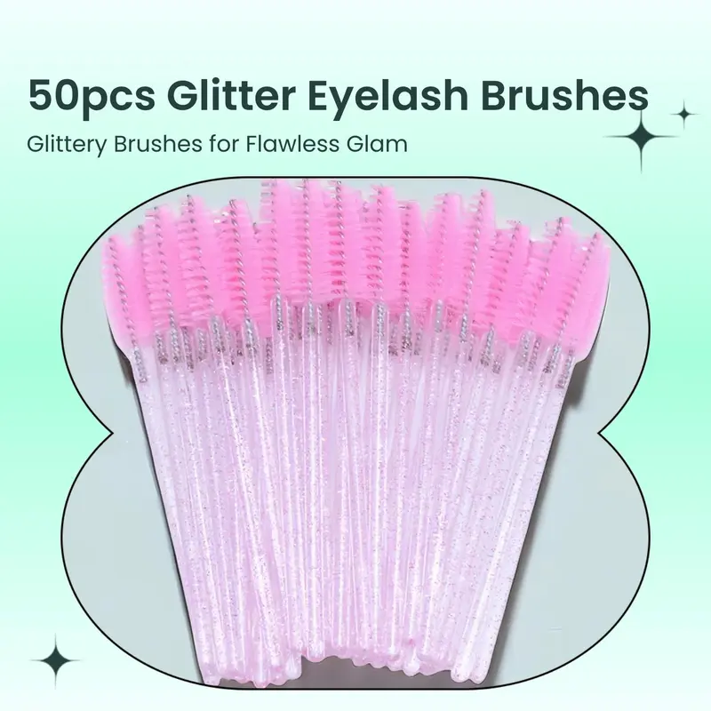 50pcs Disposable Eyelash & Eyebrow Brush, Glitter Design Eyelashes Brushes Comb, Makeup Brushes, Professional Makeup Tools For Women, Summer Makeup Gift, Valentine's Day Gift, Makeup Brushes 1